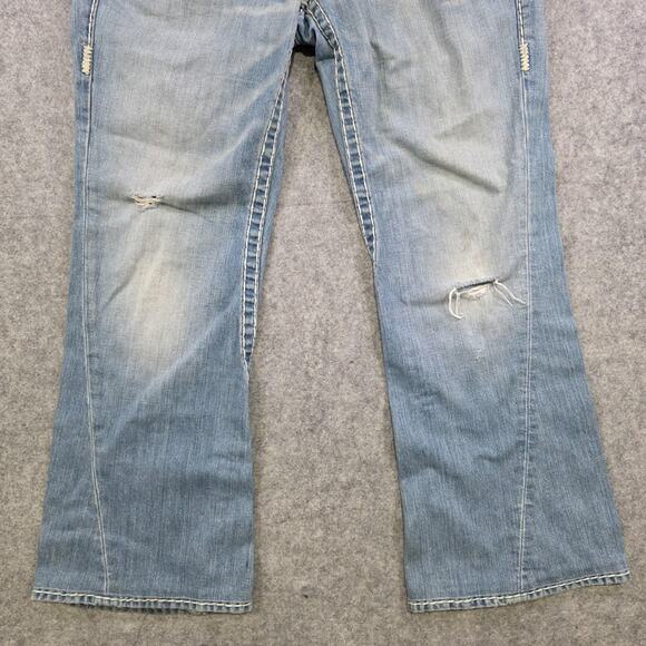 True Religion Jeans Men 33 Light Wash Joey Super T Bootcut Distress Thick Stitch - Picture 3 of 16